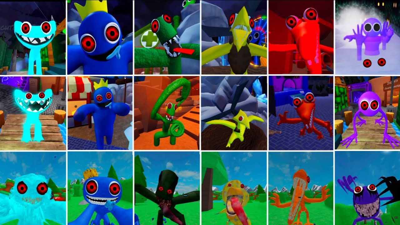 Rainbow friends chapter 2 all Monsters Jumpscars V's Accurate Roleplay V's Hungry Friends Jumpscars 