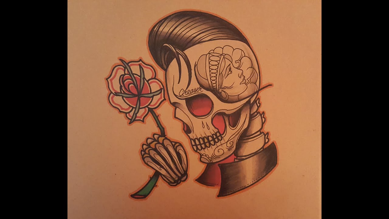 How to Draw a Neo Traditional Greaser Skull by thebrokenpuppet