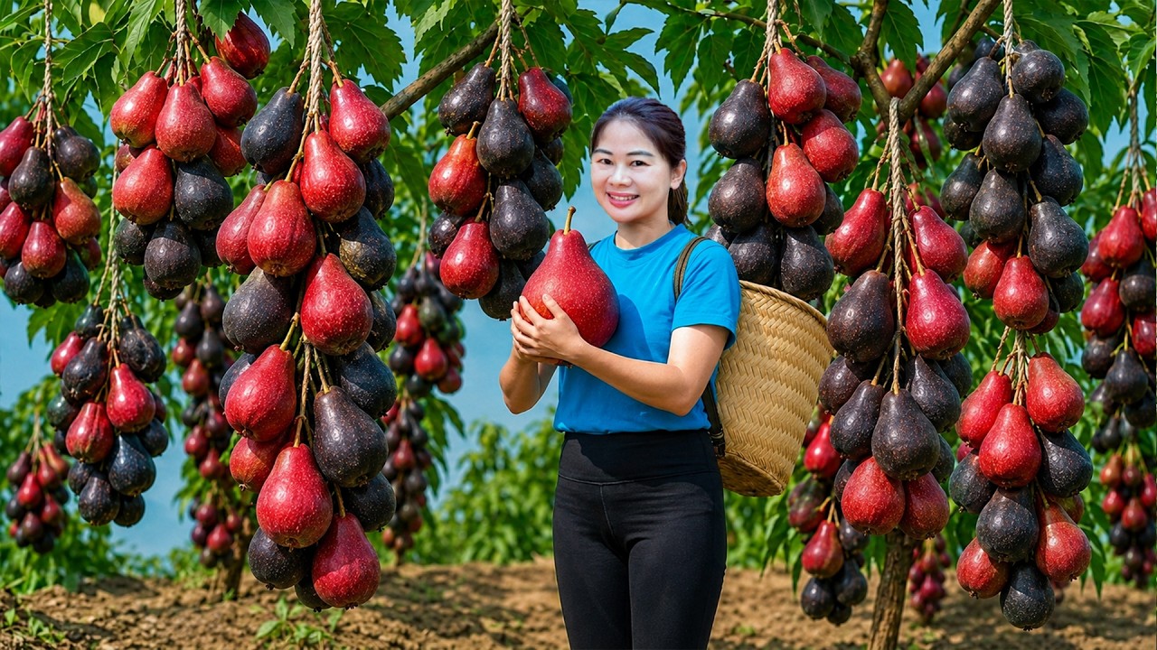 Harvesting Red Pears, Black Pears, Mangoes & Go To Market Sell | Lisa Harvest