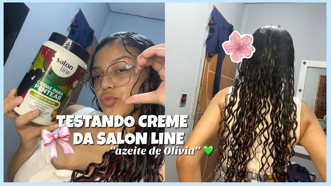 TESTANDO CREME DA SALON LINE + finalização!🌟 “azeite de Olívia”💚 #naoflopa#cabelo#vlog 