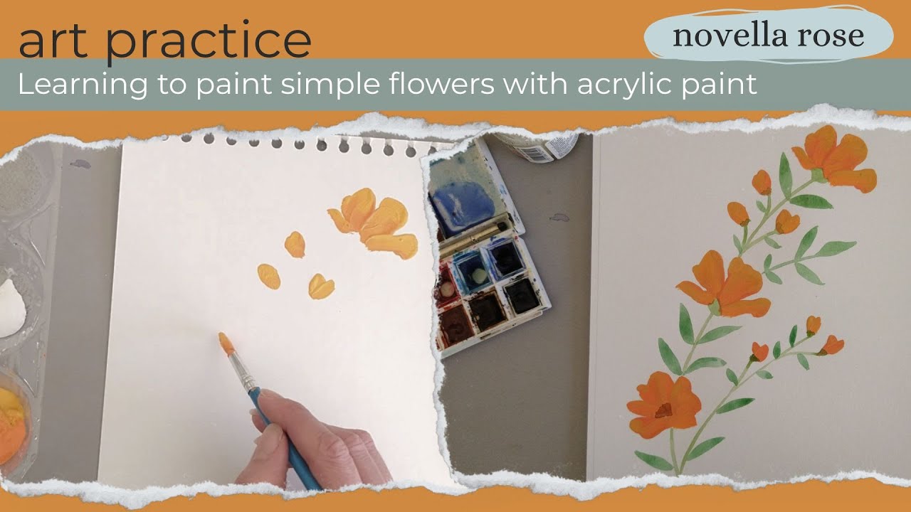 Art Practice | Simple Brush Stroke Flowers with Acylic Paint and Watercolour Paint