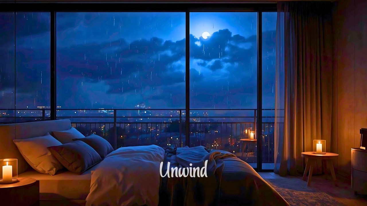 Sleep Under The Moonlit Horizon | 8 Hours Deep Sleep Ambience Music With Rain Sounds