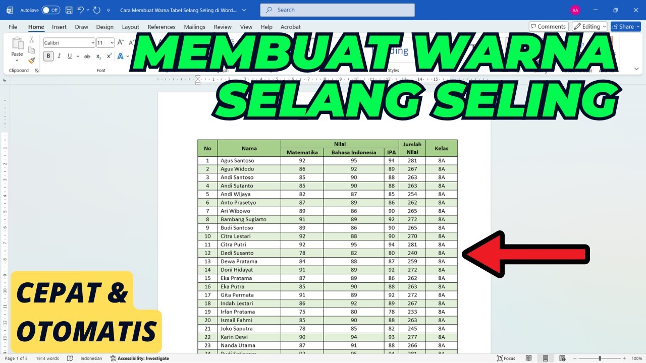 Cara Membuat Warna Tabel Selang Seling di Word dengan Cepat dan Otomatis