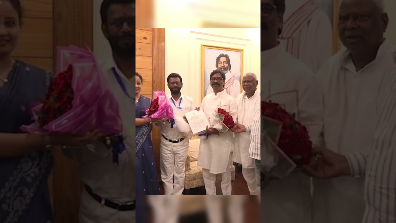 CM Hemant Soren greeting newly elected Rajya Sabha MP Baidyanath Ram at the CM Residence in Ranchi