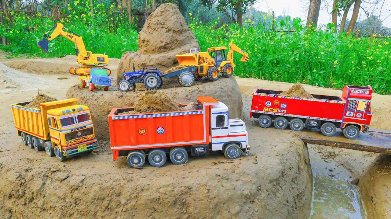 tractor jcb video | jcb video | JCB 5CX Loading Mud Truck Swaraj Tractor Pickup Tipper | #jcbcartoon
