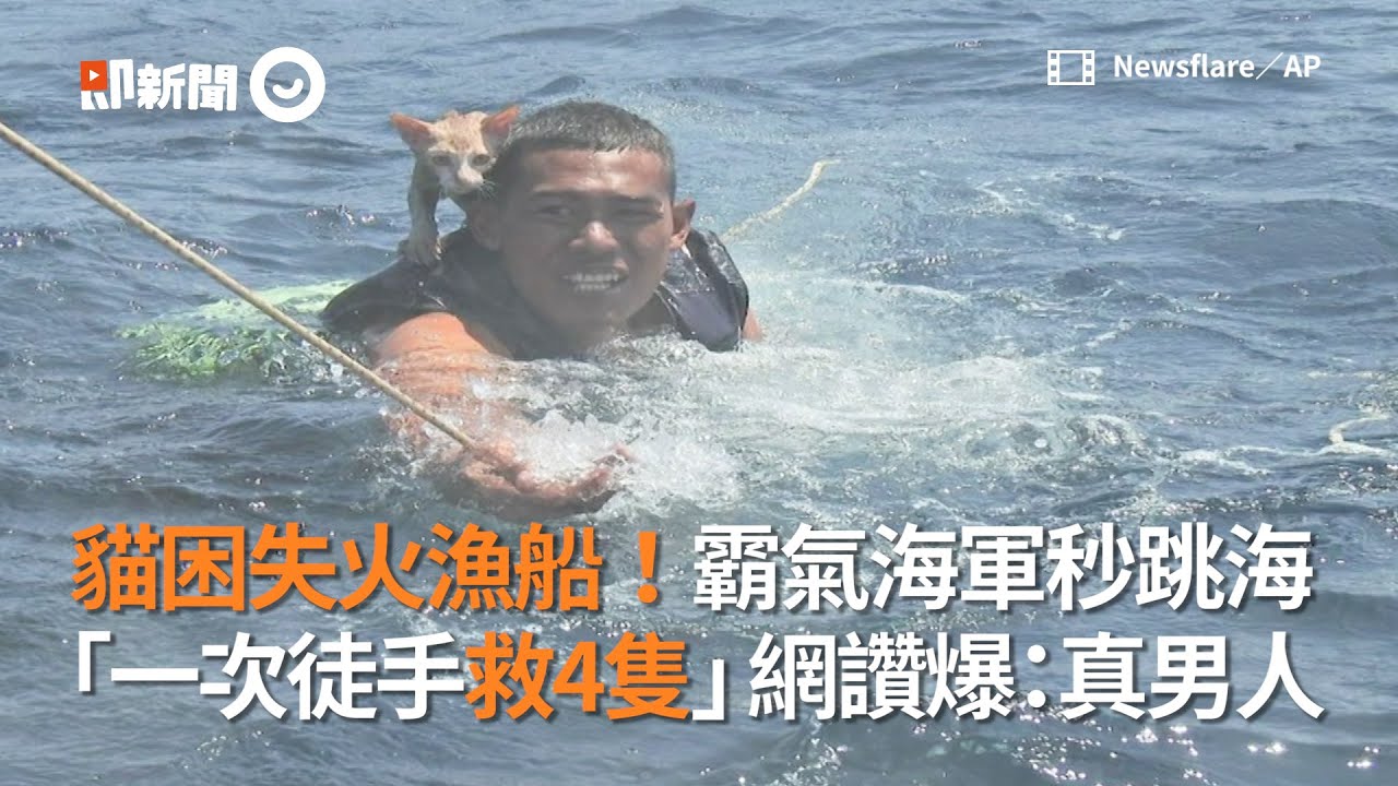 貓困失火漁船霸氣海軍秒跳海 「徒手救4隻」網讚爆：真男人｜泰國｜軍人｜救援