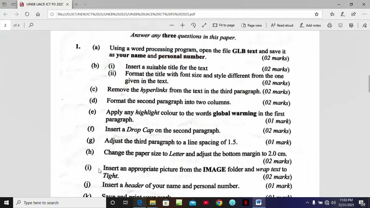 UNEB UACE ICT P3 2025 Draft Guide - Microsoft Word 