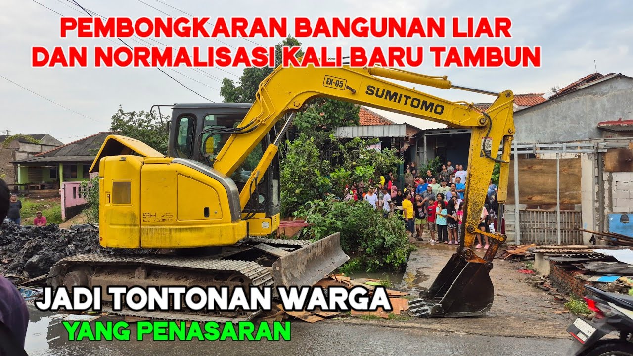 Pembongkaran Bangunan Liar dan Pengerukan Lumpur Kali Baru Tambun Selatan‼️Jadi Tontonan Warga