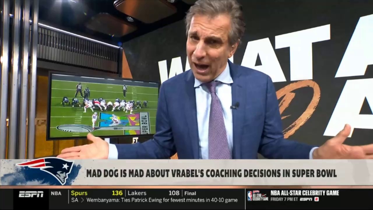 FIRST TAKE | Stephen A. reacts to Mad Dog is mad about Vrabel's coaching decisions in Super Bowl