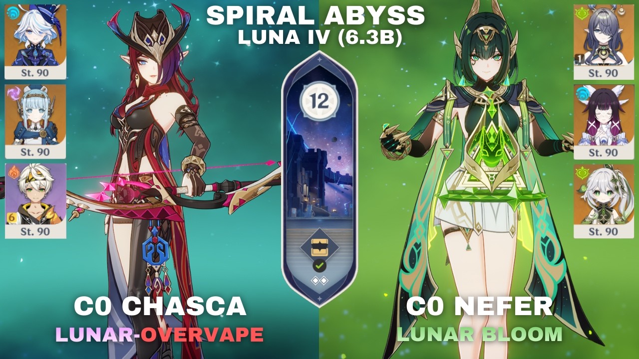 Genshin Impact Gewundener Abgrund/Spiral Abyss Luna IV (6.3B) C0 Chasca | C0R1 Nefer