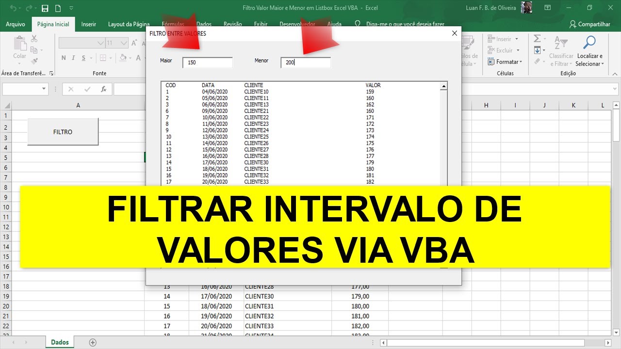 Filtro Entre VALORES em Listbox Excel VBA - Maior e Menor