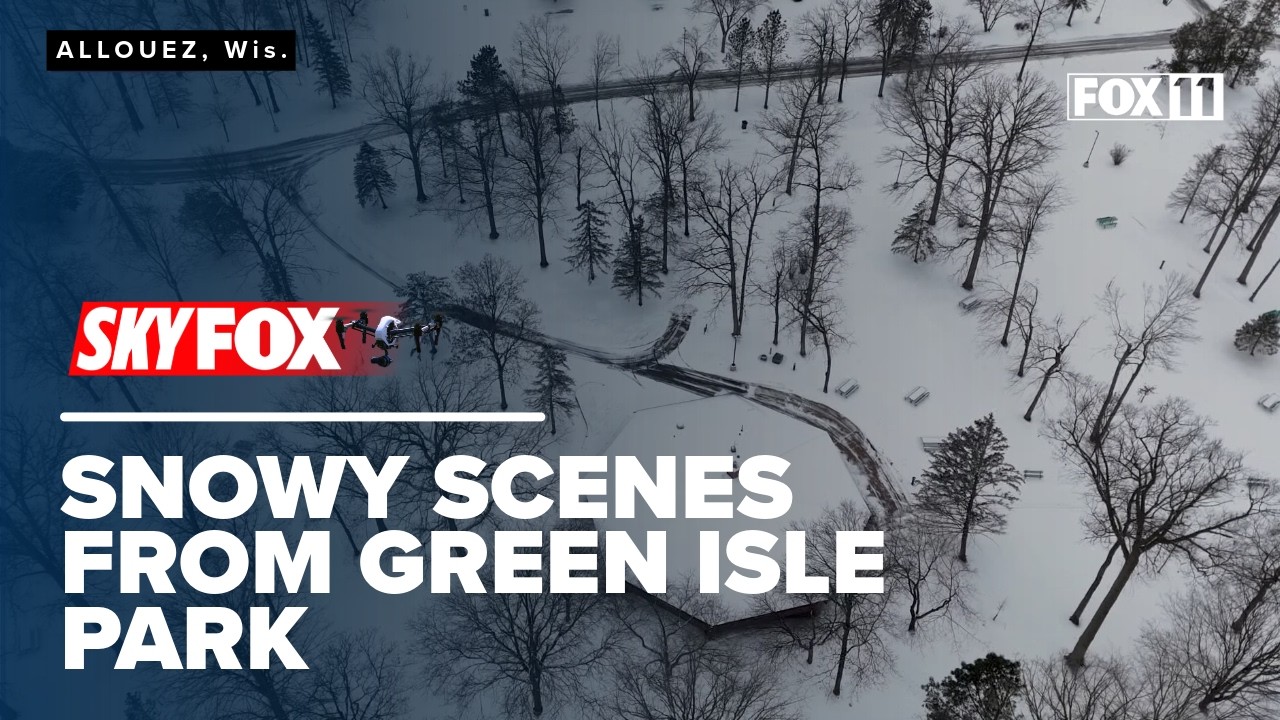 Aerial drone video: SKYFOX captures the beauty of fresh snowfall at Green Isle Park in Allouez