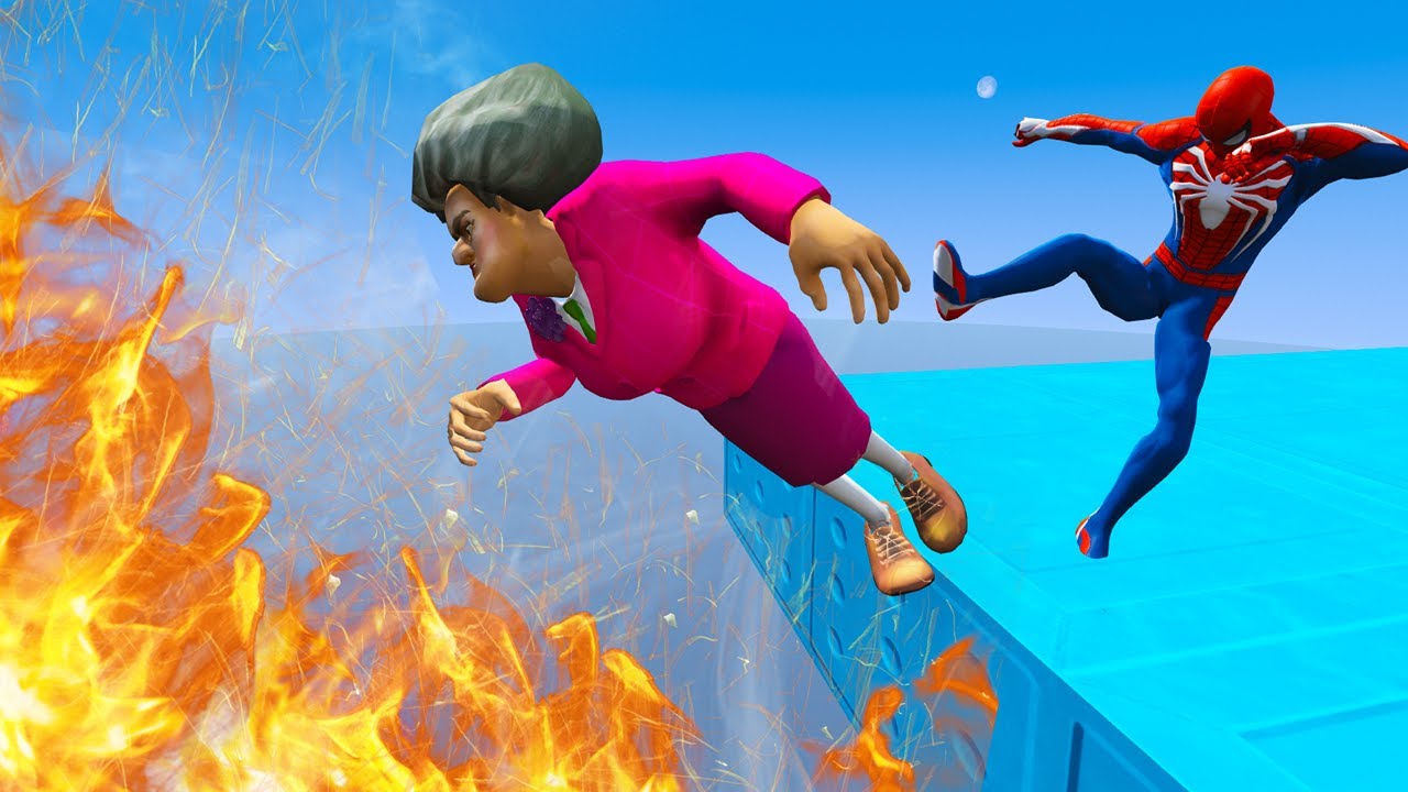 Scary Teacher 3d - Spiderman vs Miss'T & Ice Scream ( Blow up Spider Car )  - Game Animation