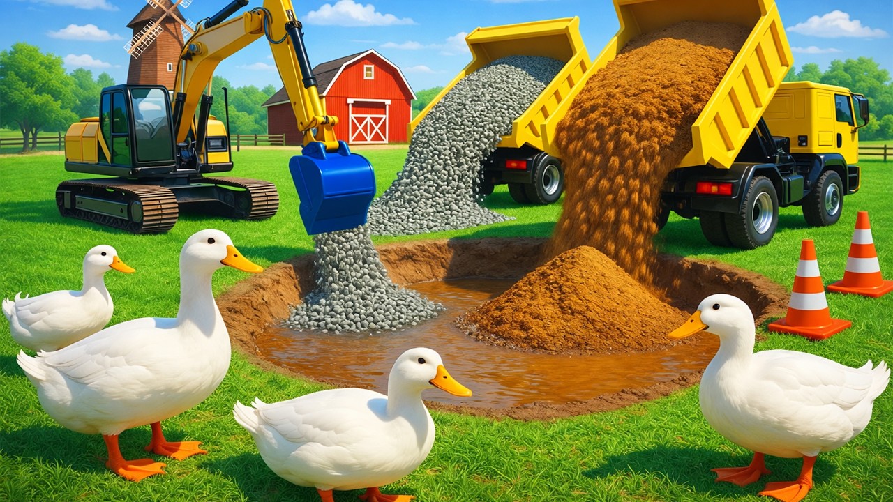 The Bear Farm Building a Duck Pond & Transporting Ducks 🚜🦆 | Real Farm Animation