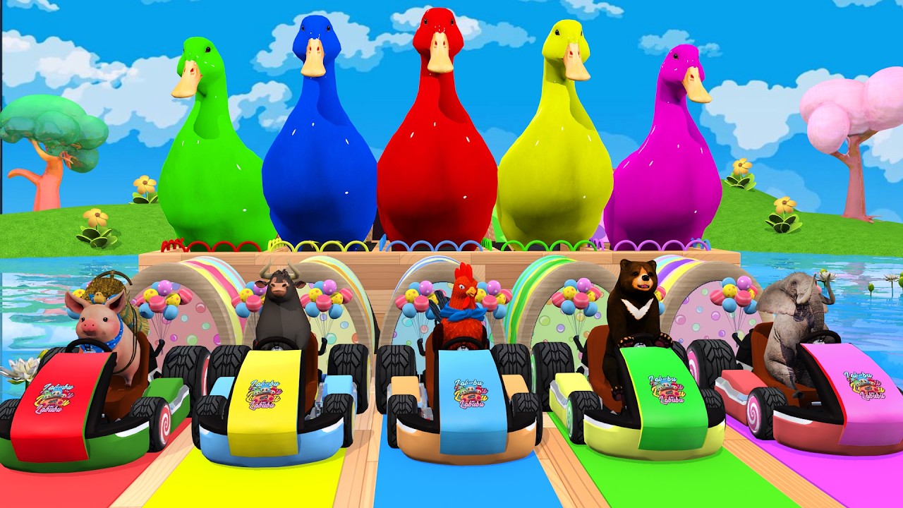 Long Slide Game With Cow Elephant Gorilla Hippopotamus Tiger 3d Animal Game Funny 3d Animals