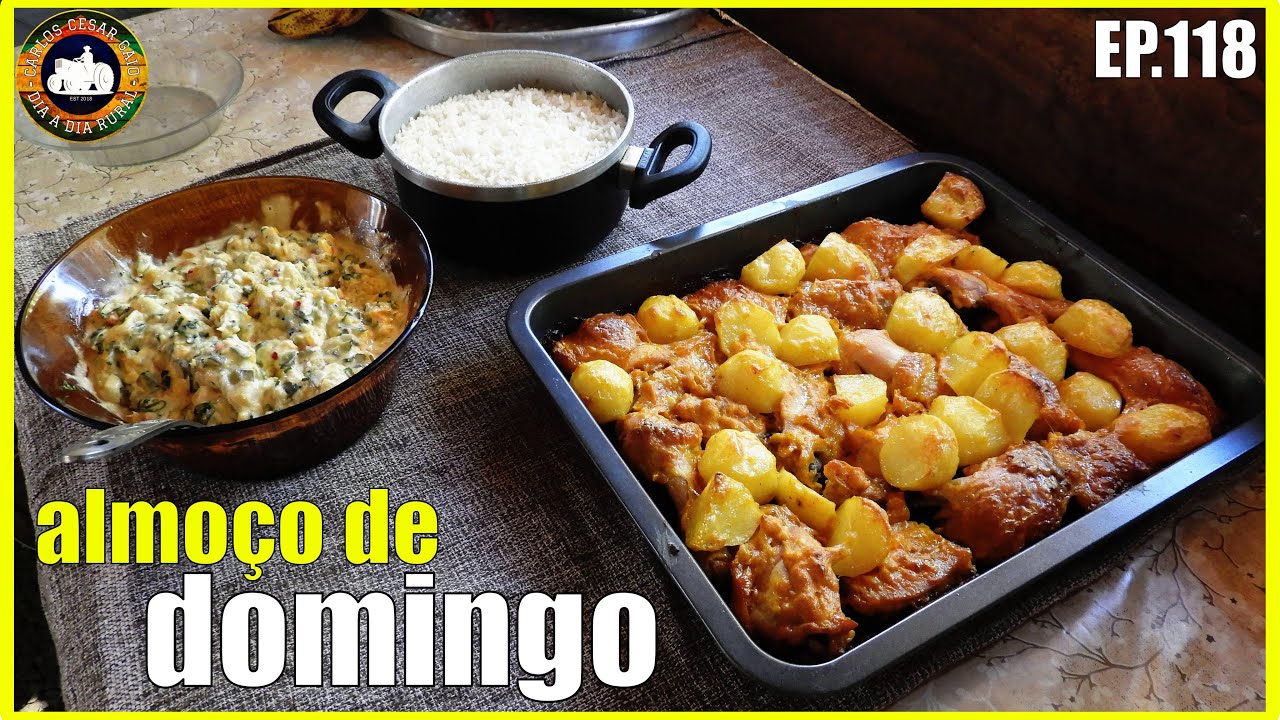 almoço de domingo em família, frango assado com batatas e maionese de batata doce - ep.118