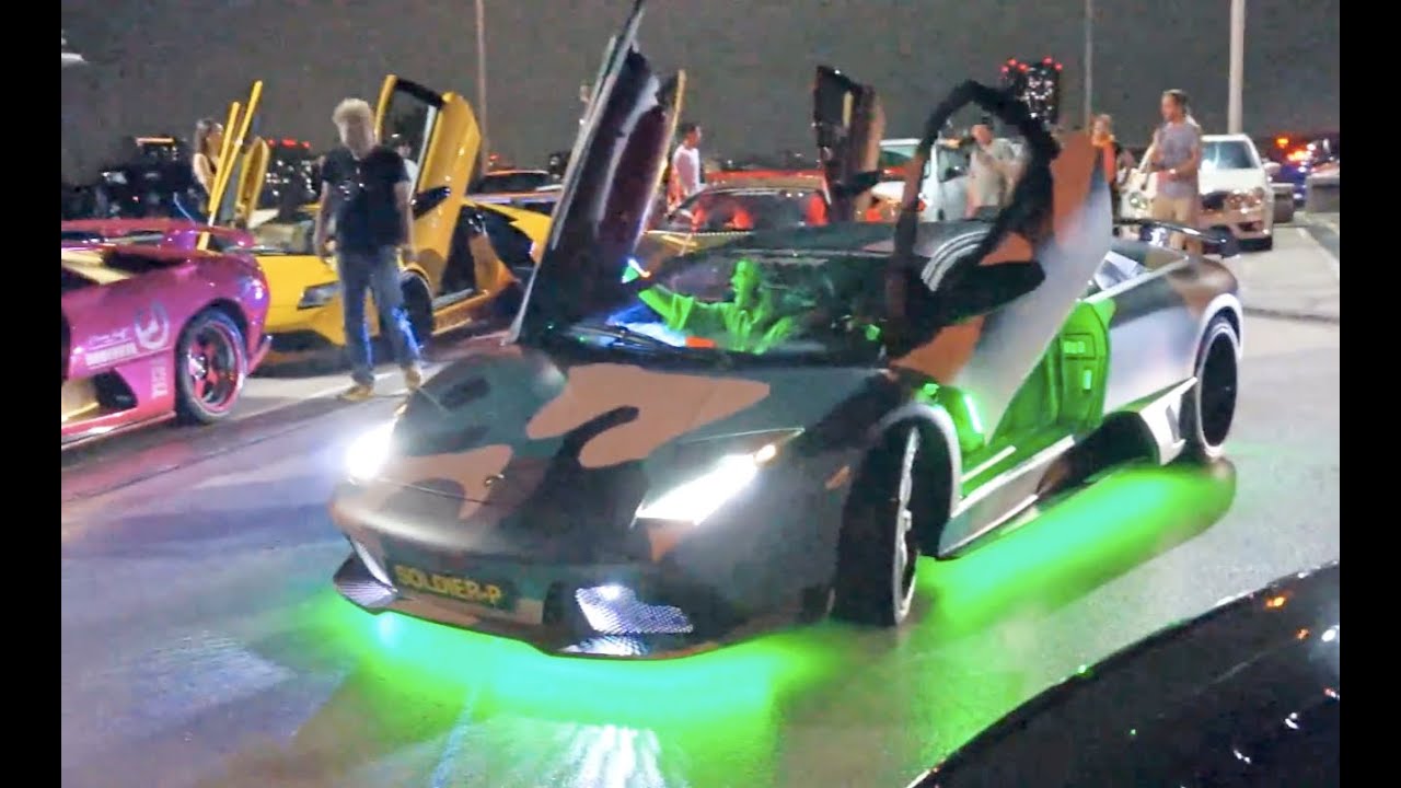 LEDでド派手にカスタムされたランボが集結!!/Custom Lamborghini Group Night!!