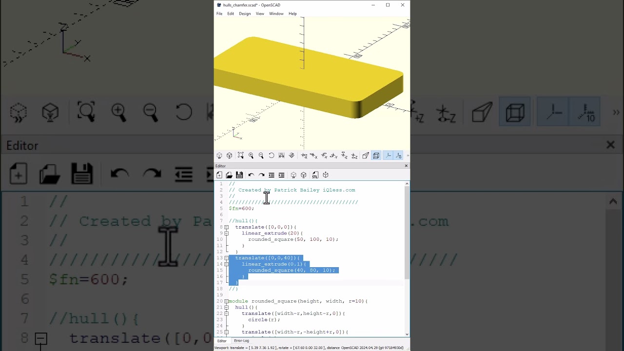 OpenScad: Эффект фаски с использованием корпусов #3Dпечать #openscad