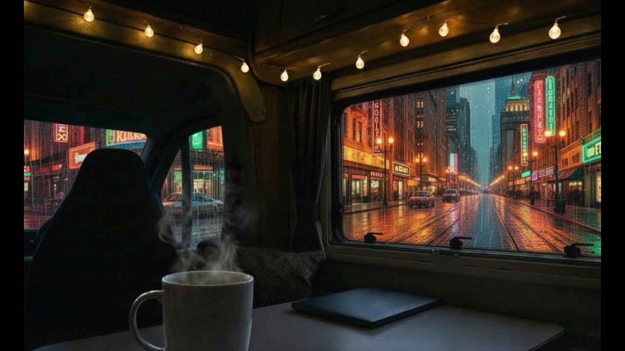 (NO ADS) Neon Rain Outside, Warm Campervan Inside - Relax | Refresh