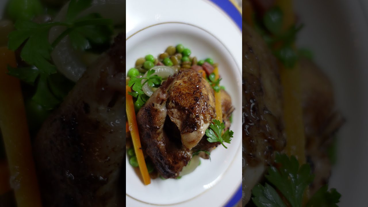 Pan Roasted QUAIL. PERFECT PEAS, LENTILS & LETTUCE. #Shorts #Quail #Peas #Lentils #Cooking #French