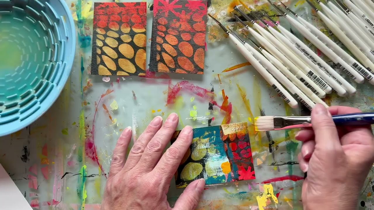 Artist Trading Cards (ATC's) with Mini Modern Shapes stencil