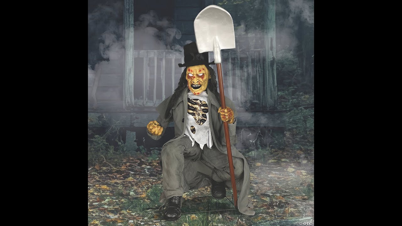 Life Size Animated Crouching Grave Digger Corpse Halloween Prop Decoration
