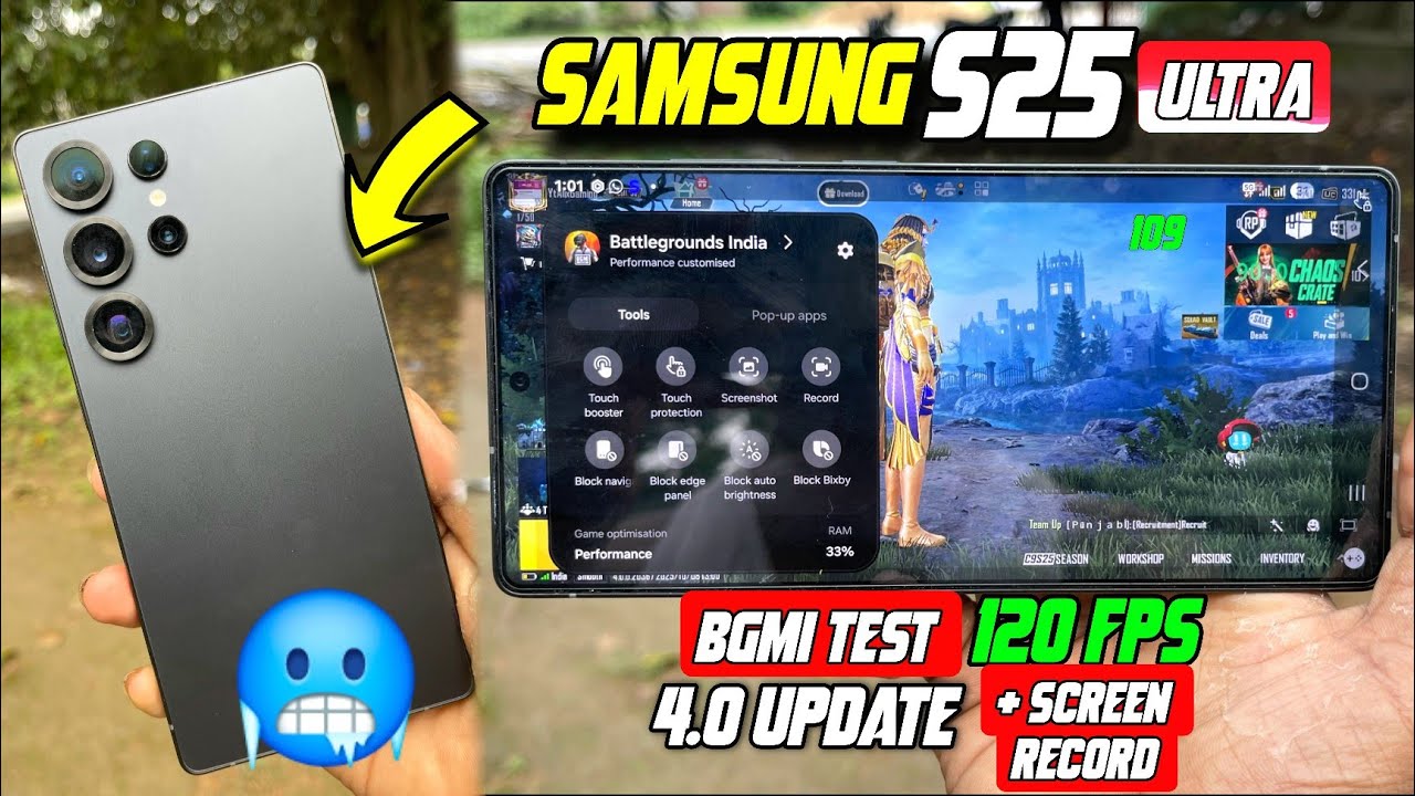 Samsung galaxy s25 ultra 120 Fps bgmi test | Samsung s25 ultra 4.0update bgmi test screen recording 