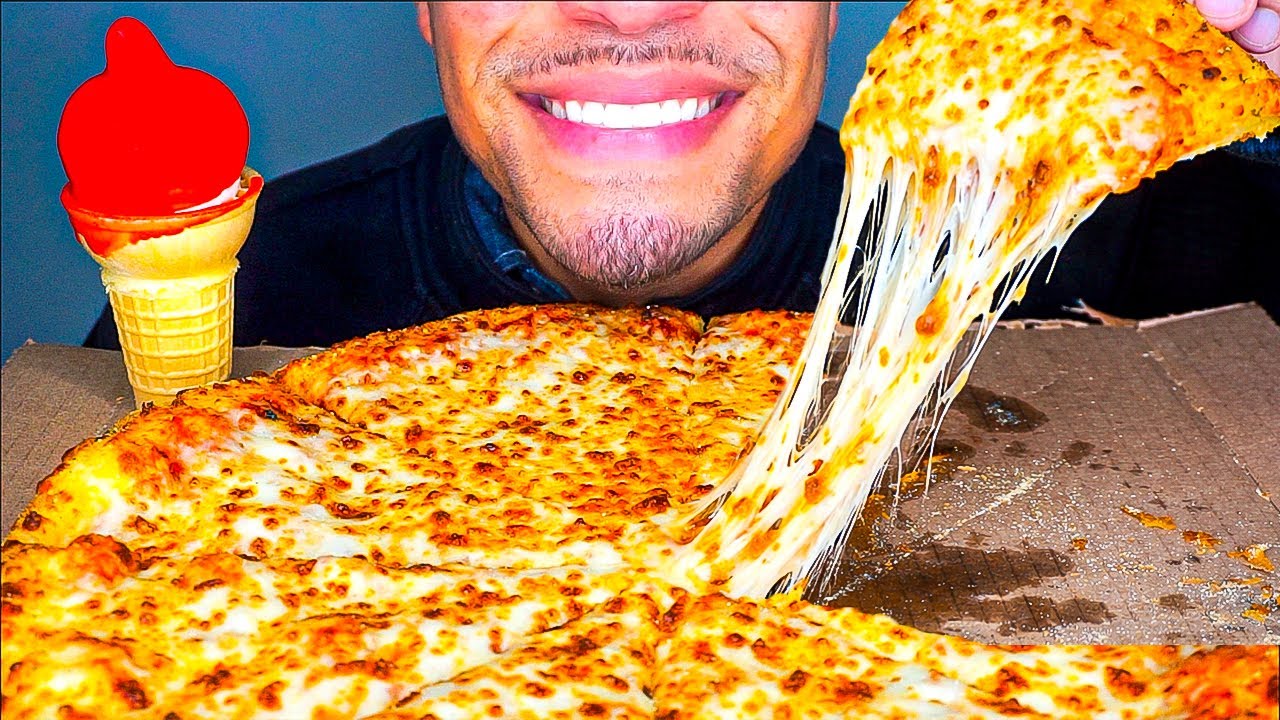 ASMR | LITTLE CAESARS CHEESE PIZZA MUKBANG | ICE CREAM CONE DIPPED | EATING SHOW MOUTH SOUNDS