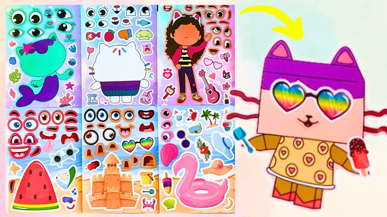 GABBY'S Dollhouse Summer Holiday Stickers! DIY Make a Face Stickers Activity #gabbydollhouse