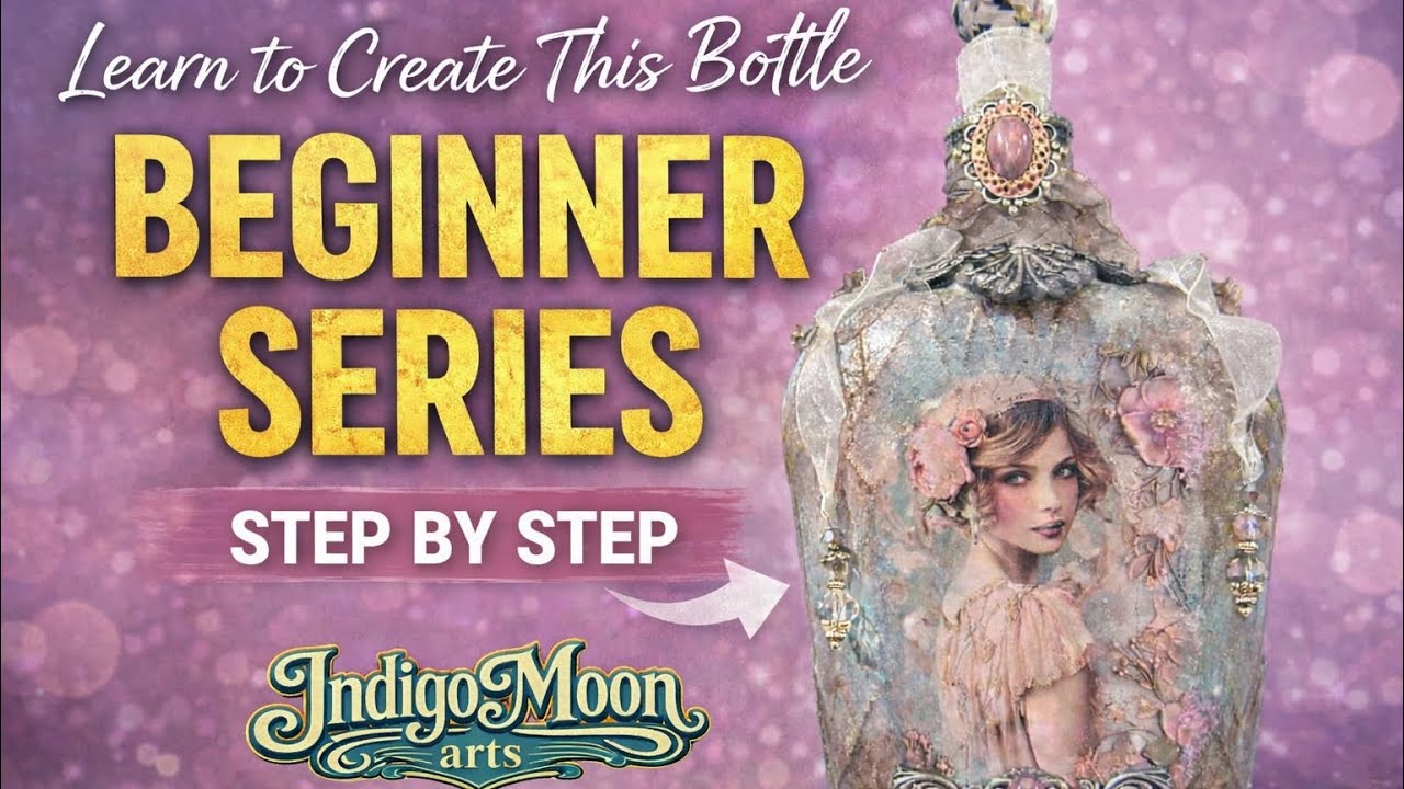 VIDEO 5 - Decoupage Vintage Art Bottle / Blending Background Paint Tutorial #decoupage #painting 