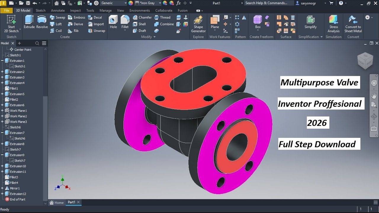 Многоцелевой клапан. Полная версия для Autodesk Inventor Professional 2026. #inventor2026 #cad #m...