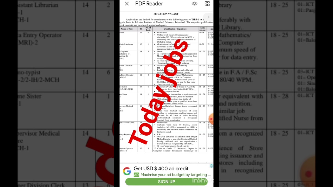 New PIMS Jobs 2023 Pakistan Institute of Medical Sciences today jobs in punjab today job update