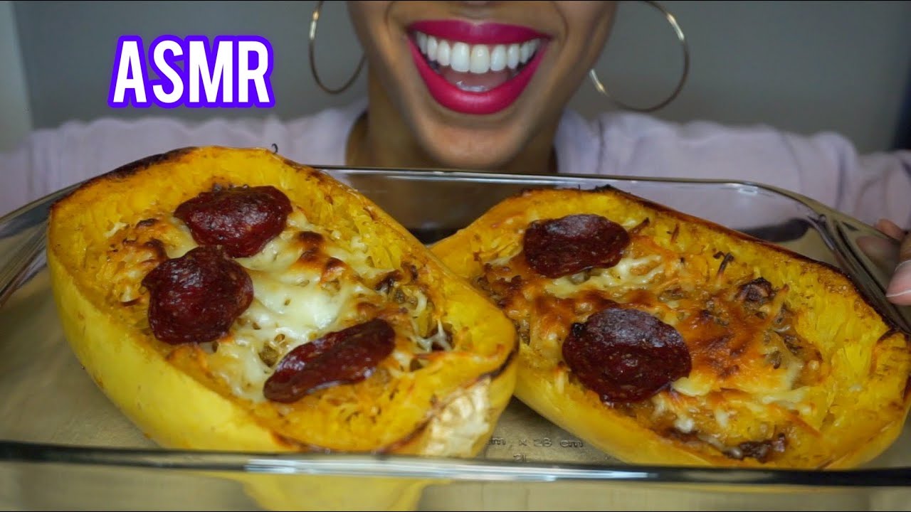 ASMR CHEESY BAKED SPAGHETTI SQUASH PIZZA (Light Whispering) Soft Eating Sounds | ASTR-ASMR