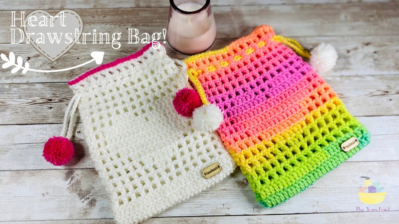 Heart Drawstring Bag | Fillet Crochet Pouch | Easy Crochet Tutorial