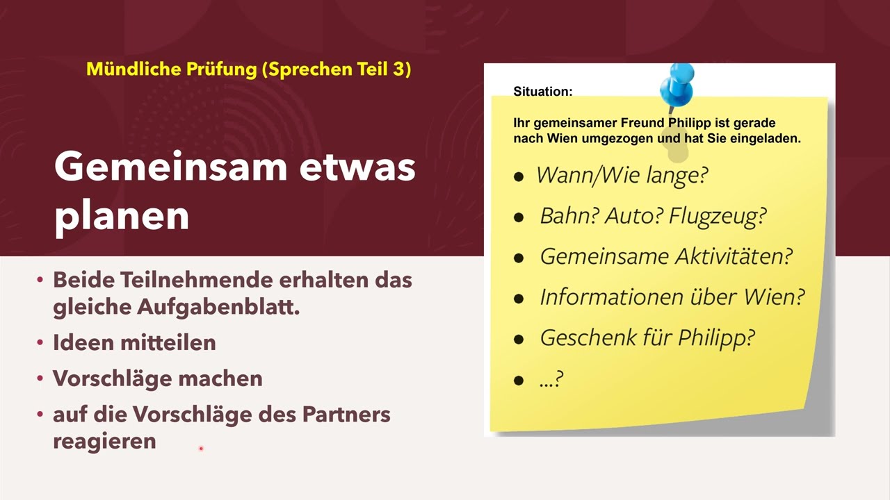 Prüfungsvorbereitung  DTZ A2-B1 - 2023 Gemeinsam etwas planen (Sprechen Teil 3)