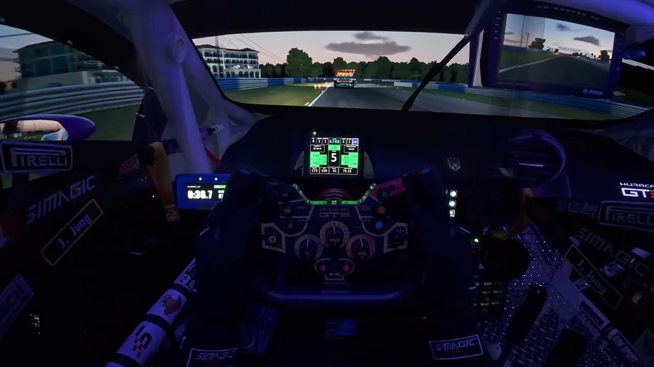 Turning laps while the sun comes up in iRacing at Sebring 
