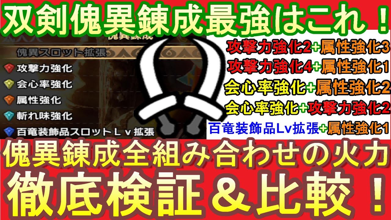 【MHRサンブレイク】双剣使い必見‼双剣傀異錬成のおすすめはこれ！全組み合わせの火力を徹底検証＆比較！【双剣の傀異錬成オススメ】