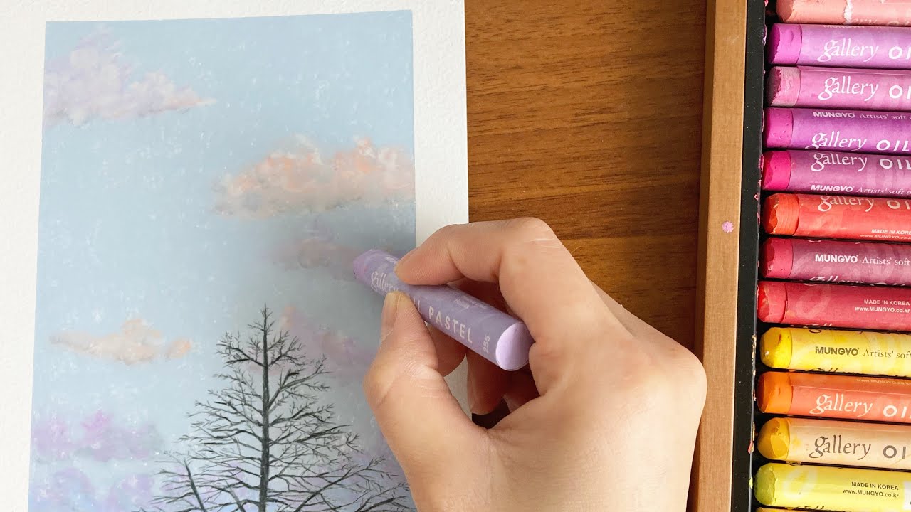 ENG/オイルパステルで冬の空を描く /How to draw winter sky with oil pastels☁️ very easy :)