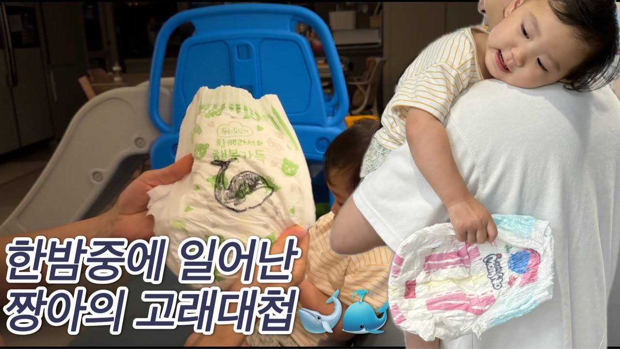 [짱아아빠_육아 Vlog] 한밤중에 일어난 짱아의 기저귀 고래대첩_마이포코기저귀