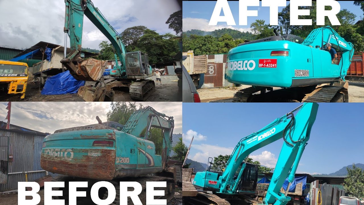 KOBELCO EXCAVATOR repairing and full painting 🧑‍🔧🧑‍🏭 phuentsholing Bhutan passang workshop 🇮🇳❤️🇧🇹