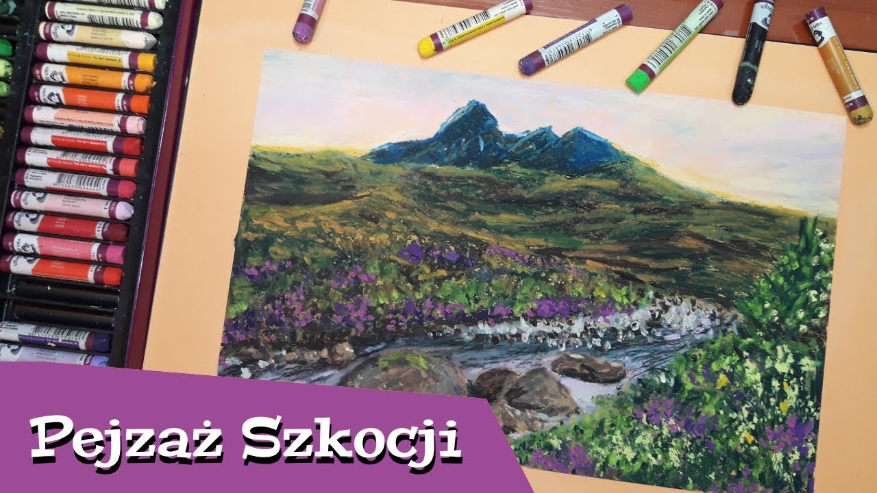 Pejzaż Szkocji pastelami olejnymi #2 | Speed drawing Scotland landscape oil pastels