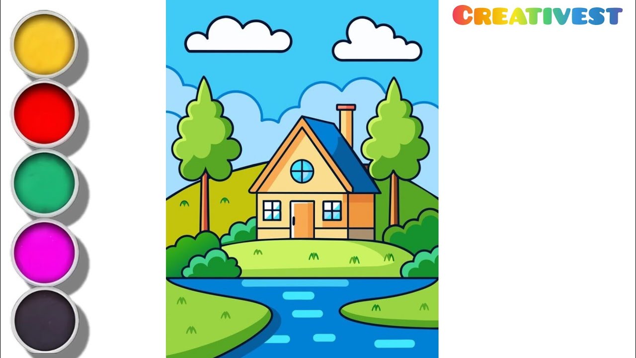 How To Draw House Drawing And Coloring For Kids And Toddlers 