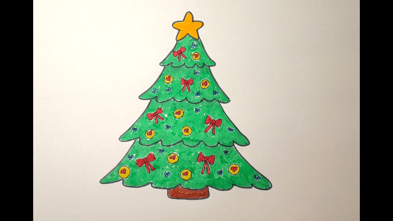 How to Draw a Christmas Tree 🎄 drawing easy with color 
