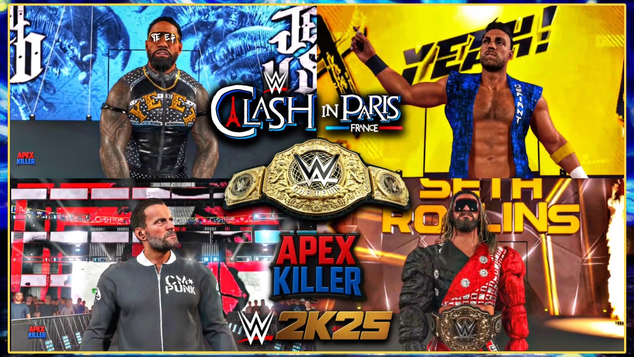 WWE 2K25: Jey vs. Knight vs. Punk vs. Rollins | World Heavyweight Title | WWE Clash In Paris 2025
