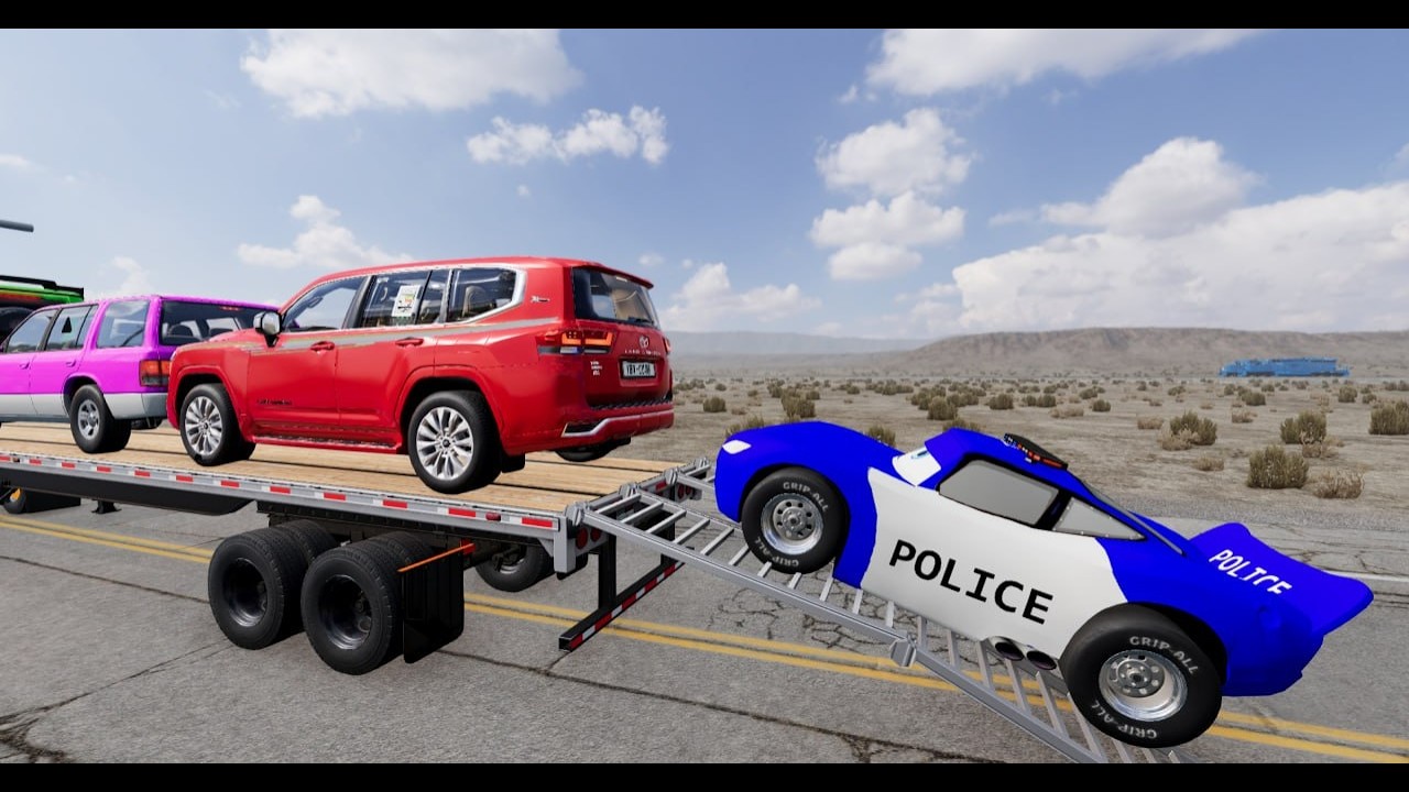 Flatbed Truck McQueen | Transportation with Truck - Pothole vs Car # | BeamNG.Drive Gameplay