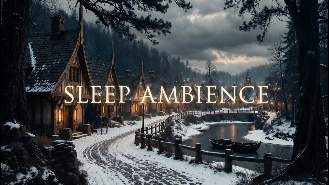 Cozy Medieval Winter Village ❄️🔥 | Deep Sleep Ambient Music | Calm Night Snow & Lantern Lights