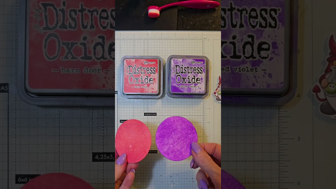 Tips & Tricks making mini cards with ink & diecuts. Tim Holtz oxide ink Barn Door and Wilted Violet.