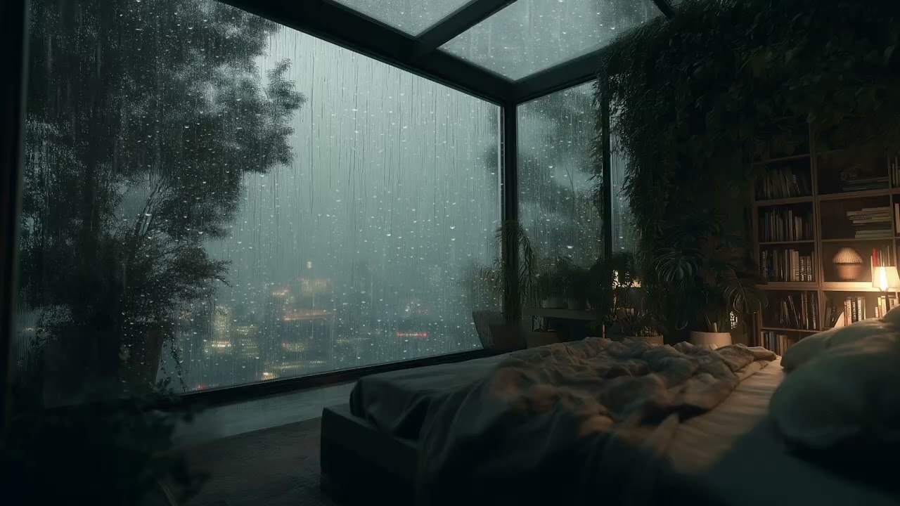 Relaxing with Annie Above the City | Thunder Rain from a High-Rise Glass Apartment 🌧️⚡🏙️