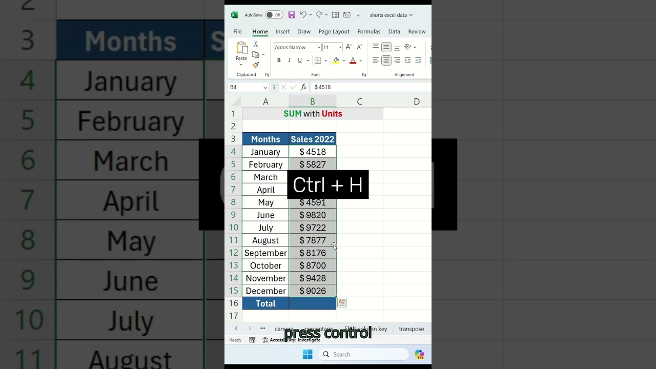 Sum with Units and Currency in Excel #excel #sum #skillsphere #trending