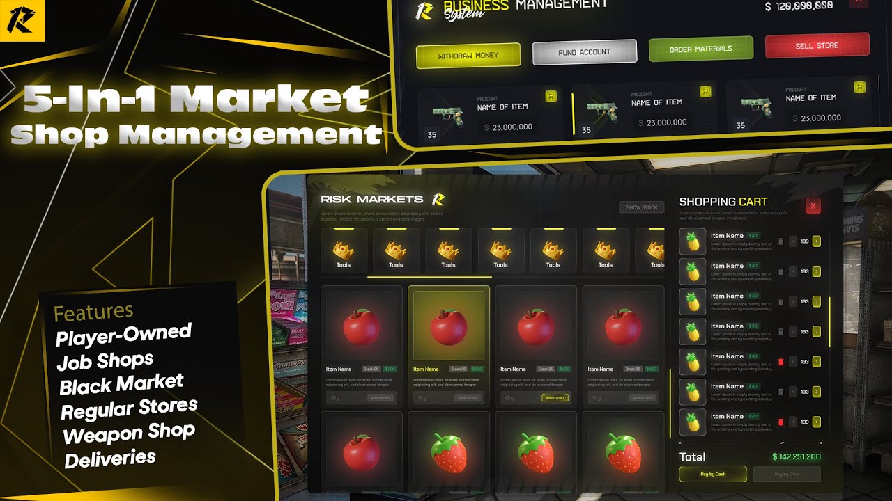 FiveM Market V2 | Обычные и управляемые игроками магазины | Система «5 в 1»